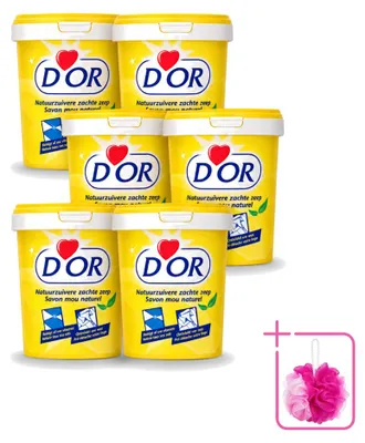 Productafbeelding van 6 x D'Or natuurlijke smeerzeep - Vast reinigingsmiddel - 1 kg - Economische verpakking - 6 stuks