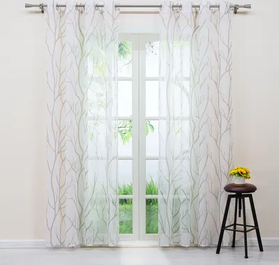 Produktbild von Joyswahl Vorhang Voile Gardinen HxB 175x140cm Ösenschal mit sandigem Zweigmuster Ösen halbtransparent Sand 1 Stück