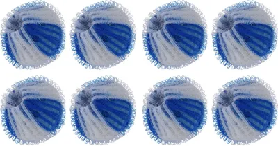 A set of eight laundry balls arranged in two rows of four.