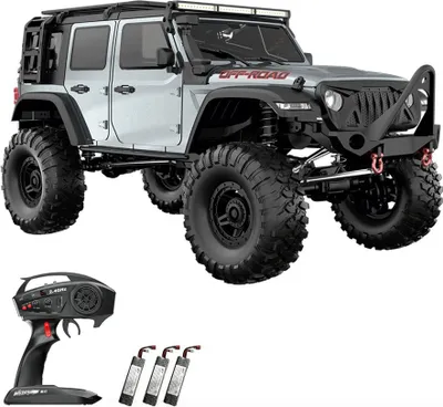 Obrázok produktu pre Diaľkovo ovládané auto, mierka 1:10, 2,4 GHz, pohon 4x4, elektrický terénny model, dobíjateľné terénne vozidlo s LED svetlami, 3 batérie, autíčko, darčeky pre chlapcov, dievčatá, deti, strieborná farba