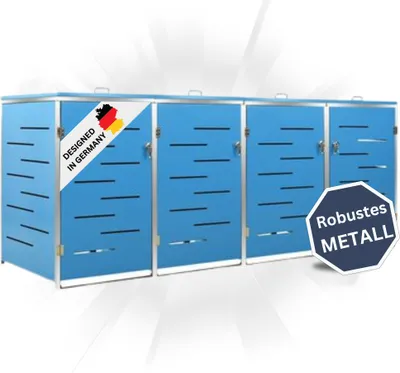 Produktbild von DELUKE® 4er Mülltonnenbox JAGU Edelstahl | Blau | 115,5x276,5x77,5cm | Mülltonnenverkleidung für 4 Tonnen 240L Müllbox aus Metall Mülltonnenschutz Mülltonnendach