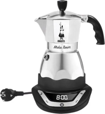 Zdjęcie produktu dla Elektryczna Kawiarka Włoska Bialetti Moka Timer, 6 Filiżanek, 300 ml, Stal Nierdzewna, Programowalna
