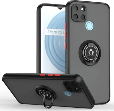 Produktbild von OPPO Realme C21Y Hülle, Ring Halter Ständer Matte Transluzent TPU Rahmen Stoßfest Schutzhülle für OPPO Realme C21Y Dunkelgrau