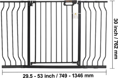 Zdjęcie produktu dla Bramka ochronna VEVOR, bramka barierowa, bramka schodowa, zakres szerokości 749-1346 mm bramka dla dzieci, bramka dla zwierząt, bramka schodowa, obracana po obu stronach wysokość 762 mm, czarna bramka dla dzieci bez wiercenia