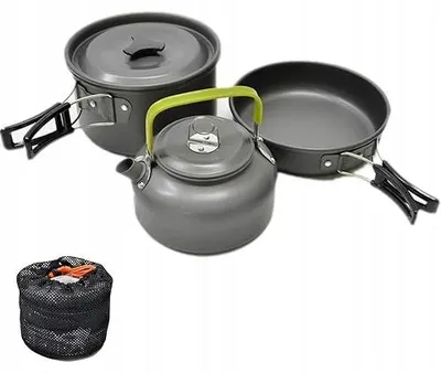 Produktbild von Camping Kochgeschirr Set Aluminium Teekanne Pfanne für 2-3 Personen