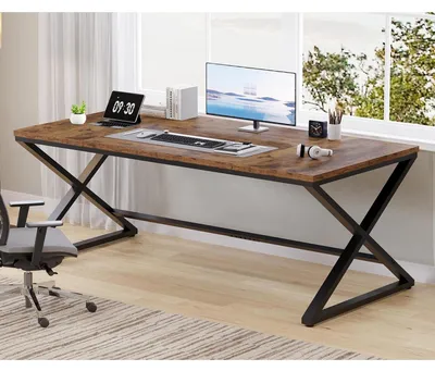 Productafbeelding van Bureau 180 cm, zwart, met X-poten, geschikt voor een thuiswerkplek of computerwerkplek