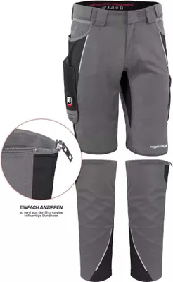 Produktbild von Qualitex kurze Arbeitshose - TOP-BUNDLE Shorts IRON + Beinverlängerung - Lyocell, Cordura & Stretch - in Farbe: grau/schwarz - Herren: 68 - Damen: 62