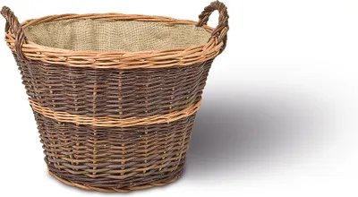 Produktbild von Holzkorb rund, Ø45x32cm, mit Jute Ausschlag, braun, Holzkorb, Kaminkorb