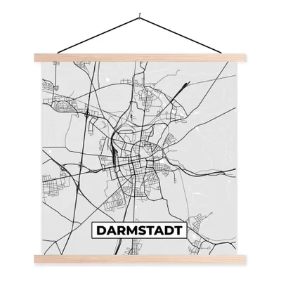 Produktbild von MuchoWow® Textilposter Karte - Deutschland - Darmstadt - Karte - Stadtplan 40x40 cm mit holzfarbenen Rahmen - Posterleiste
