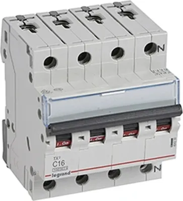 Immagine prodotto di Interruttore LS Legrand, 10 kA, C, 16 A, 3 poli + N, 4 TE, 1 pz.