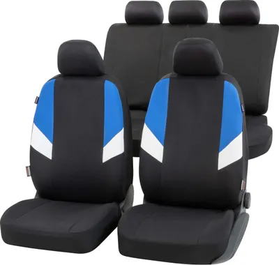 Produktbild von WALSER Auto-Sitzbezug Cala Komplettset, Universal PKW-Sitzbezüge 4-teilig, Auto-Schonbezüge, 2 Vordersitzbezüge, 1 Rücksitzbezug schwarz-blau