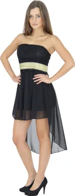 Produktbild von y Sommer Bandeau Kleid Vokuhilaschnitt  Cocktailkleid Partykleid schwarz, Größe:M