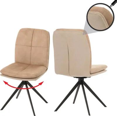 Produktbild von 2er-Set Esszimmerstuhl HWC-M68, Küchenstuhl Lehnstuhl, drehbar Auto-Position, Metall Stoff/Textil  beige