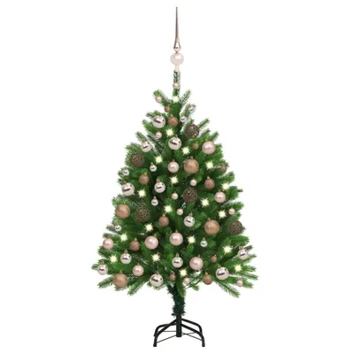 Zdjęcie produktu dla The Living Store Sztuczna choinka z lampkami i bombkami 120 cm zielona