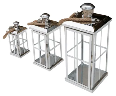 Produktbild von 3 Stück Edelstahl Glas Laternen Windlicht Gartenlaterne mit Griff H27/39/52m