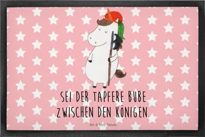Produktbild von Mr. & Mrs. Panda Schmutzfangmatte Einhorn Junge 40 x 60 cm - Rot Pastell - Geschenk, Bube, Fussmatte, Unicorn, Schmutzmatte, Fußabstreifer, Einhörner, Gummimatte