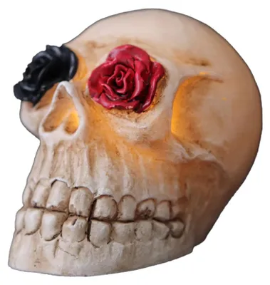 Produktbild von Halloween-Dekoration, Halloween-Totenkopf-Licht, batteriebetriebener LED-Totenkopf mit Rosenblüte
