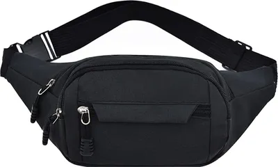 Produktbild von Hüfttasche mit großem Fassungsvermögen, mehrere Taschen, glatter Reißverschluss, schwarz, wasserdicht, für Reisen und Einkaufen