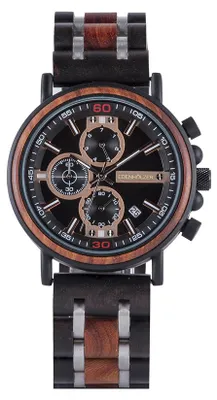 Produktbild von Edenhölzer Holzuhr Herren Armbanduhr Chronograph Madeira Holzarmband ED091-008