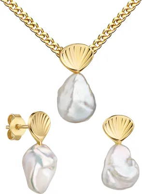 Produktbild von Schmuckset Goldanhänger und 2x Ohrstecker 585 Gold Keshi-Perle. Mit Kette 60 cm