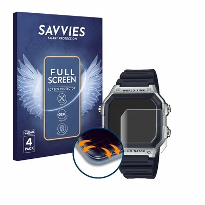 Produktbild von 4x Savvies Fullscreen Schutzfolie für Casio AE-1200WH Displayschutz Folie Fullcover Klar Transparent