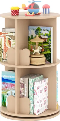 Produktbild von COSTWAY Kinder Bücherregal 360° drehrbar, Kinderregal mit 2 Ebenen & Hasen-Trennwänden, Kinderbücherregal Spielzeugregal freistehend Ø40x65cm Kaffee