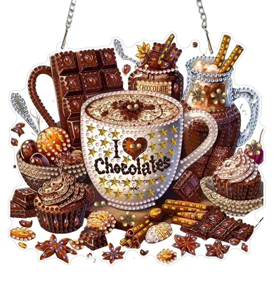 Immagine prodotto di Set di ciondoli per diamond painting, tema caffè, 5D, per decorazioni per finestre, ornamenti solari, kit per il fai-da-te, adatto a adulti e bambini
