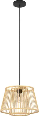 Immagine prodotto di EGLO lampada a sospensione Hykeham, lampada a sospensione per tavolo da pranzo a 1 luce, lampada per sala da pranzo in legno con paralume in bambù in colore naturale, lampada a sospensione con attacco E27