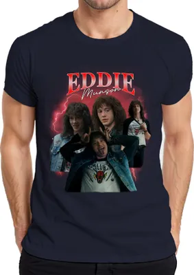 Produktbild von Eddie Munson Hellfire Club Stranger Metal Geschenk Vintage Serie 90s Bootleg Herren T-Shirt, Navy, XL