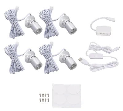 LED-Spots 4er-Pack, Mini, verstellbar, USB, Warmlicht, für Vitrine