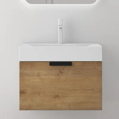 Immagine prodotto di doporro Mobile Bagno Sospeso 60x35cm, Mobiletto per Bagno con Lavabo Bianco Seria Lonato, Marrone chiaro