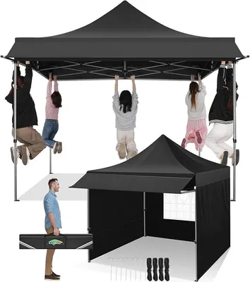 Obrázek produktu pro Pavilon 3x3, vodotěsný, stabilní, vhodný pro použití v zimě, s markýzami, černý | UV ochrana 50+, skládací pavilon s 3 bočními stěnami, párty stan, skládací pavilon pro zahradu, kempování, pláž, svatbu