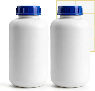 Imagen del producto de Botellas de polietileno de alta densidad (HDPE), 2 x 1000 ml, boca ancha, con tapa de rosca, para almacenamiento de productos químicos
