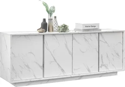 Image de Buffet 4 portes, collection COLOMARMO, coloris blanc effet marbre, idéal pour un salon ou une salle à manger design