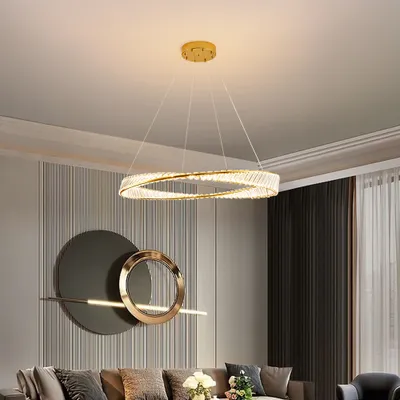 Produktbild von LED Pendelleuchte 3016-800 große Kristall klar mit Fernbedienung Lichtfarbe warmweiß,neutralweiß bis kaltweiß stufenlos einstellbar dimmbar vergoldete Metallrahmen Höhe verstellbar 120cm