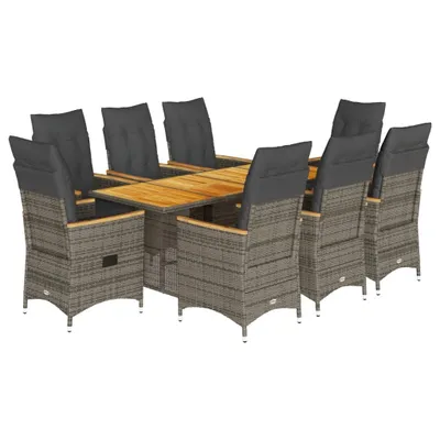 Produktbild von vidaXL 9-tlg. Garten-Essgruppe mit Kissen Grau Poly Rattan
