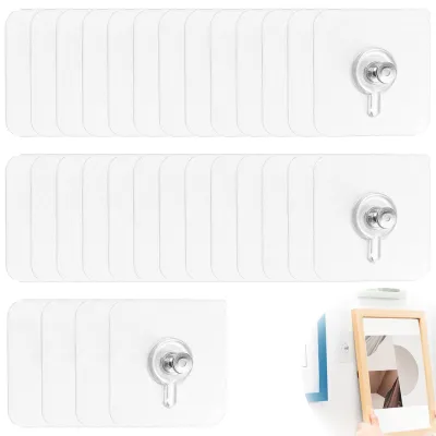 Produktbild von 30 selbstklebende Aufhängehaken für Bilder, transparente Haken zum Aufhängen von Bildern ohne Bohren, selbstklebende Aufhängehaken, selbstklebende Nägel, für Gemälde, Poster, Fotos und Dekorationsbilder.