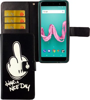 Produktbild von Wiko Lenny 5 Tasche Handy Hülle Schutz-Cover Flip-Case mit Kartenfach  Have a nice day