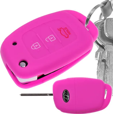 Produktbild von Auto Schlüssel Hülle Silikon Schutz Cover Pink kompatibel mit Hyundai i10 i20 Elantra i40 Sonata ix25 ix35 Tucson 3 Tasten Klappschlüssel