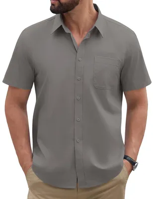 Productafbeelding van Korte Mouwen Overhemd Heren - Casual Regular Fit - Grijs