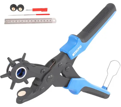 Produktbild von TECPO Revolverlochzange, Drehlochzange, Leder Lochzangen Set Locher mit Hebelübersetzung -Zum Lochen und Stanzen von Stoff, Leder, Gürtel, Uhrengürtel in verschiedenen Größen