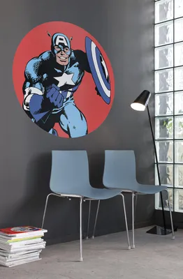 Produktbild von Komar Vlies Fototapete / Wandtattoo selbstklebend - Marvel PowerUp Captain America - Größe: 125 x 125 cm (Breite x Höhe) - 1 Stück, Kinderzimmer