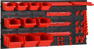Obrázek produktu pro nástěnná police s 35 stohovacími boxy červená a černá 77x39cm Polypropylen