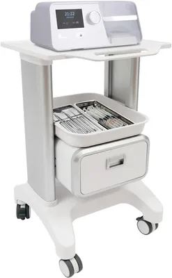Produktbild von Medizinischer Rollwagen für Geräte mit Schublade und Ablagefläche, Tragkraft 100 kg, Servierwagen für Labor, Klinik und Krankenhaus