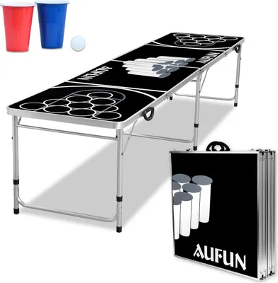 Produktbild von Sessamen-LP Beer Pong Table Set - kompletní sada skládacího audio stolu s nastavitelnou výškou, včetně 50 červených a 50 modrých kelímků, 5 míčků, chráněných proti poškrábání a vodě pro festivalové párty