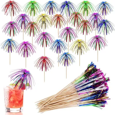 Productafbeelding van Cocktailspiesjes, vuurwerkstokjes, 100 stuks, meerkleurig, 23 cm, hout, folie