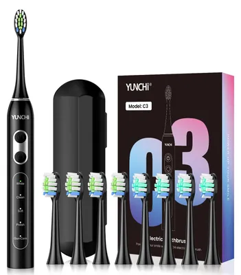 Image de Brosse à dents électrique Sonic - 5 modes - 44 000 vibrations par minute - Étanchéité IPX7 - Rechargeable par USB - 8 têtes de brosse avec étui de voyage - Noir