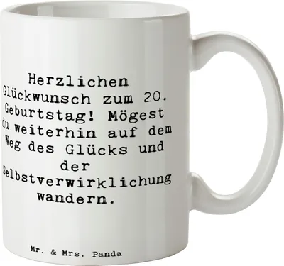 Produktbild von Mr. & Mrs. Panda Becher Spruch 20. Geburtstag Glückspfad - Weiß - Geschenk, Trinkbecher, Pott, unvergesslich, Abenteuer, Tasse, Kaffeetasse, handgefertigt, Kaffeebecher