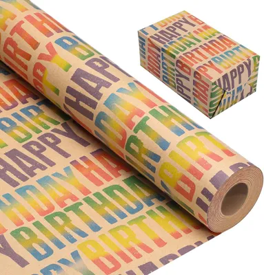 Produktbild von Geschenkpapier 43 cm x 25 m Geschenkpapierrolle Geburtstag, Geschenkpapier Happy Birthday für Mädchen Jungen Kindergeburtstag Babyparty