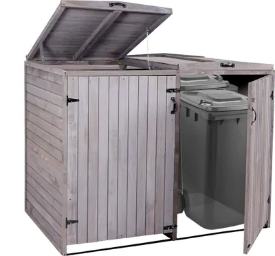 Produktbild von XL 2-osobowa/4-miejscowa obudowa kosza na śmieci HWC-H74, pojemnik na śmieci, z możliwością rozbudowy 126x158x98cm Drewno   ~ antracytowo-szary